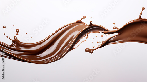 respingo líquido de chocolate em um fundo branco com espaço de cópia photo