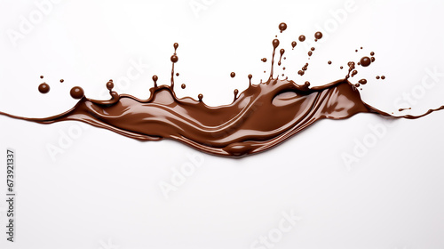 respingo líquido de chocolate em um fundo branco com espaço de cópia