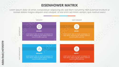 eisenhower matrix template infographic concept for slide presentation with rectangle box with circle badge with 4 point list with flat style