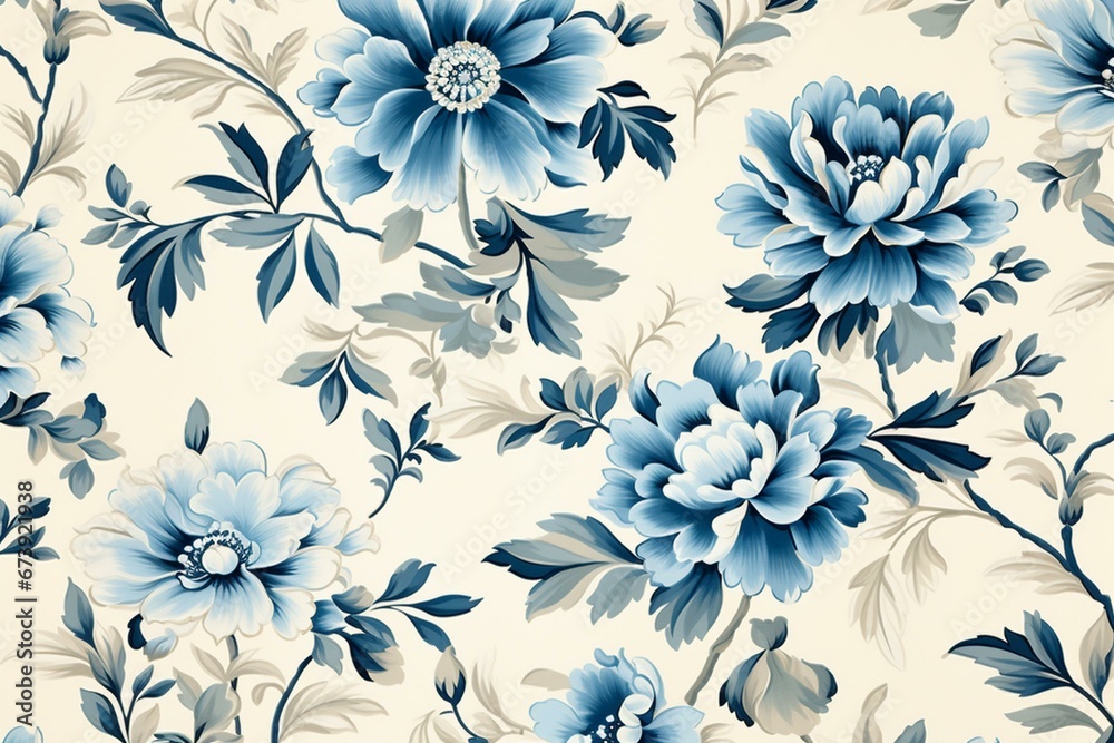 blue and ivory floral pattern. Generative AI