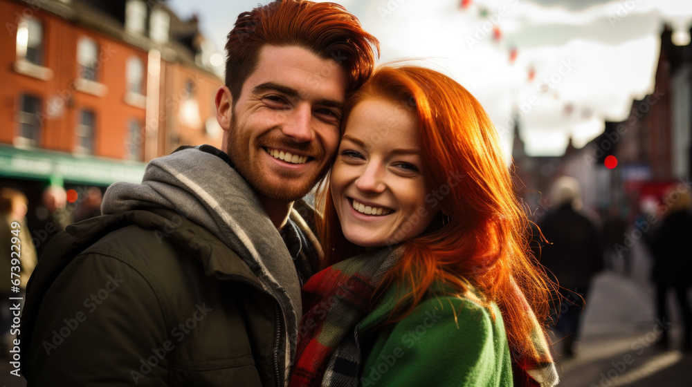 Hipster young Ireland couple gazing on city street. Love story Hipster young Ireland couple gazing on city street. Love story