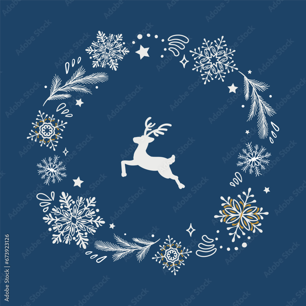 Cute hand drawn vector deer in wreath. Perfect for tee shirt logo, greeting card, poster, invitation or print design. Cute hand drawn vector deer in wreath. Perfect for tee shirt logo, greeting card, poster, invitation or print design.