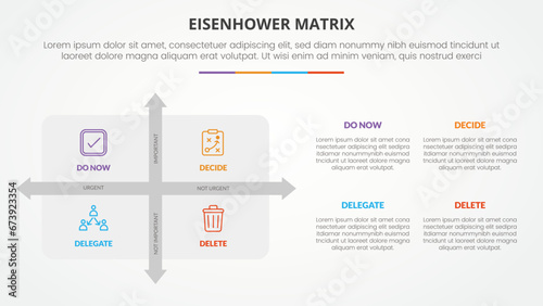eisenhower matrix template infographic concept for slide presentation with big square shape with big arrow matrix with 4 point list with flat style