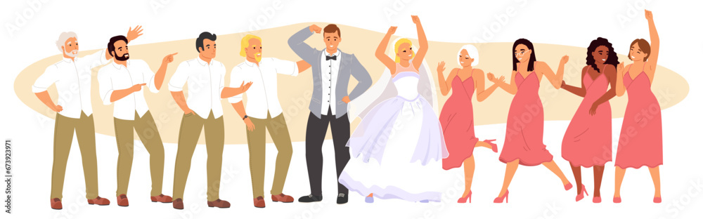 Wedding party vector illustration with bride and groom dancing Wedding party vector illustration with bride and groom dancing