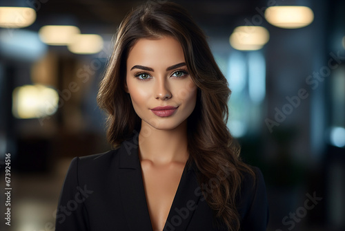 Generative AI portrait of amazing gorgeous office worker young woman ready for conference