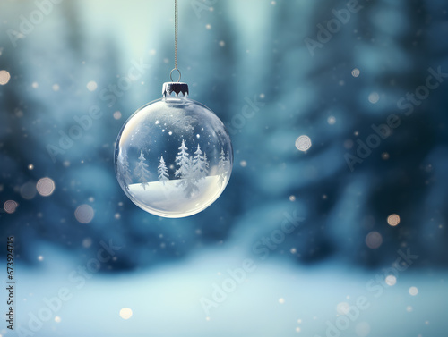 Transparent New Year s Bauble with Winter Motif Inside - Season s Greetings  concept of new year  christmas  gift giving