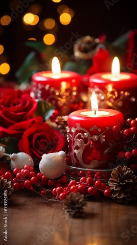 christmas decoration with candle and christmas tree - Christmas decoration