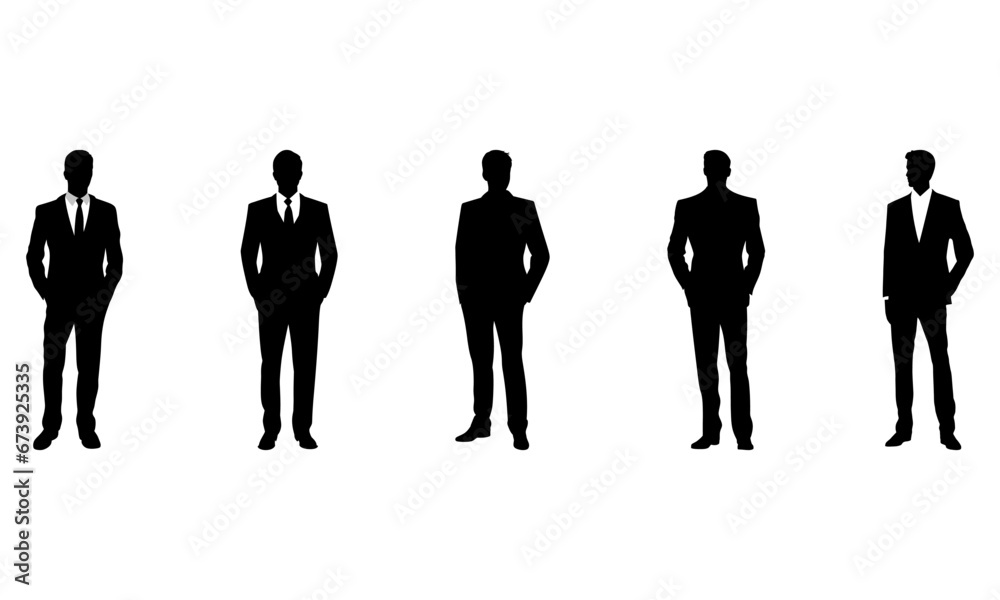 Masculine Man wearing a suit silhouettes - Set of 5 Masculine Man wearing a suit silhouettes - Set of 5