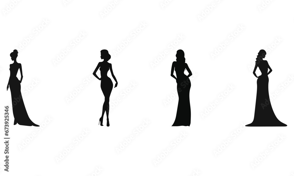 Silhouettes of stylish Women - Set of 4