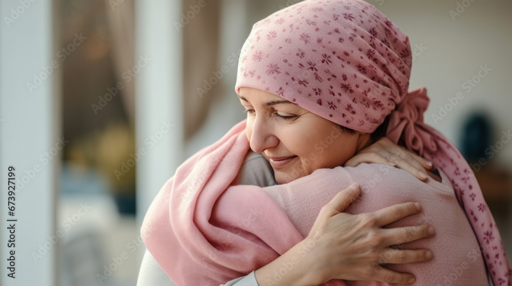 Hug to female cancer patients for motivation and hope concept Hug to female cancer patients for motivation and hope concept