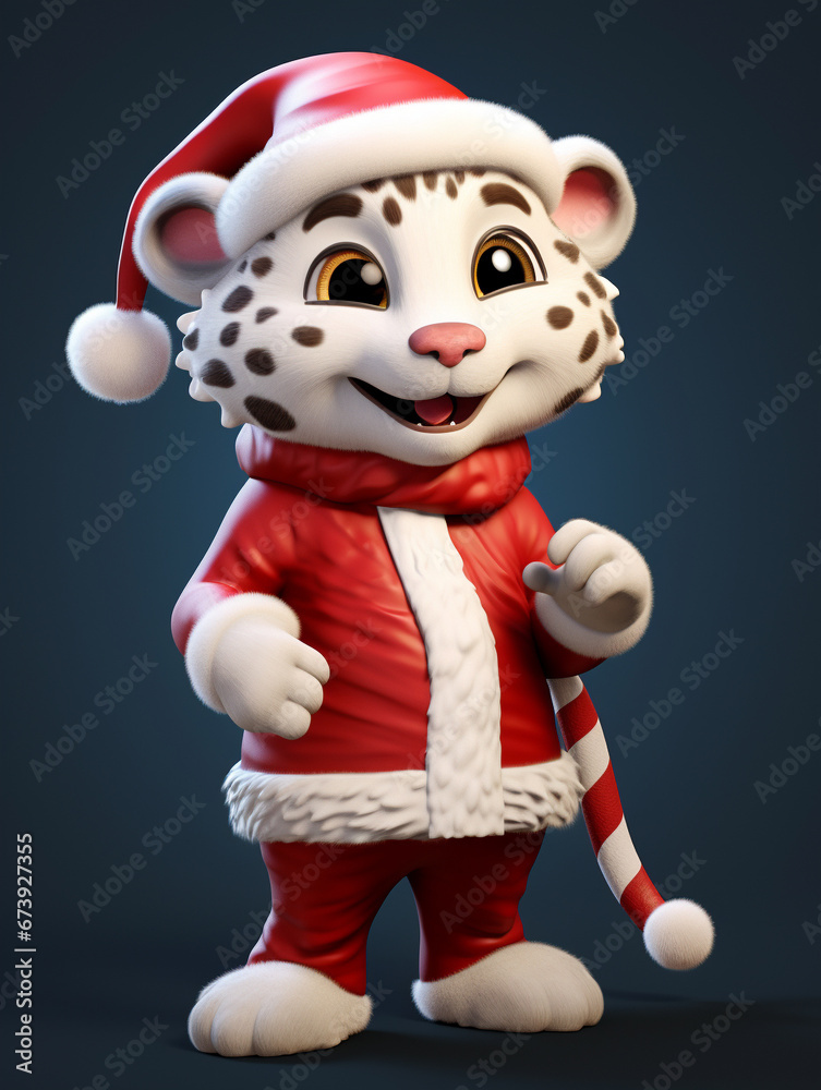 A 3D Cartoon Leopard Dressed Up as Santa Claus A 3D Cartoon Leopard Dressed Up as Santa Claus