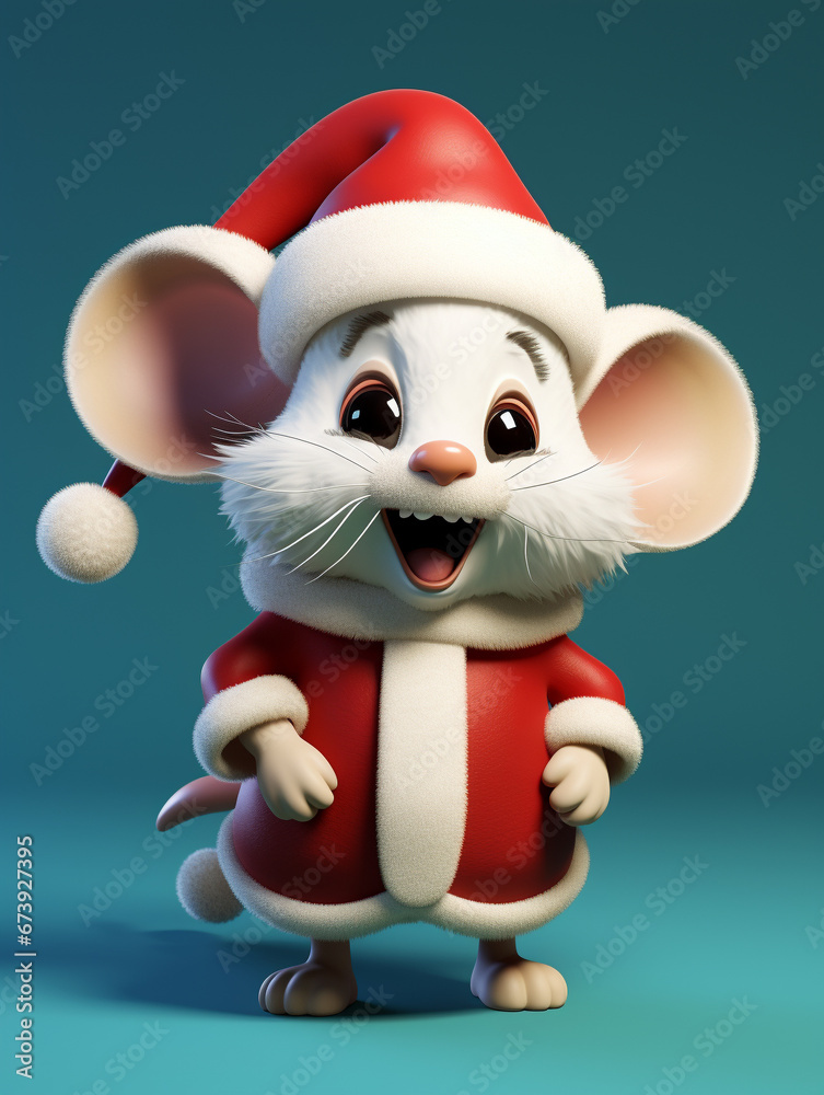 A 3D Cartoon Mouse Dressed Up as Santa Claus A 3D Cartoon Mouse Dressed Up as Santa Claus