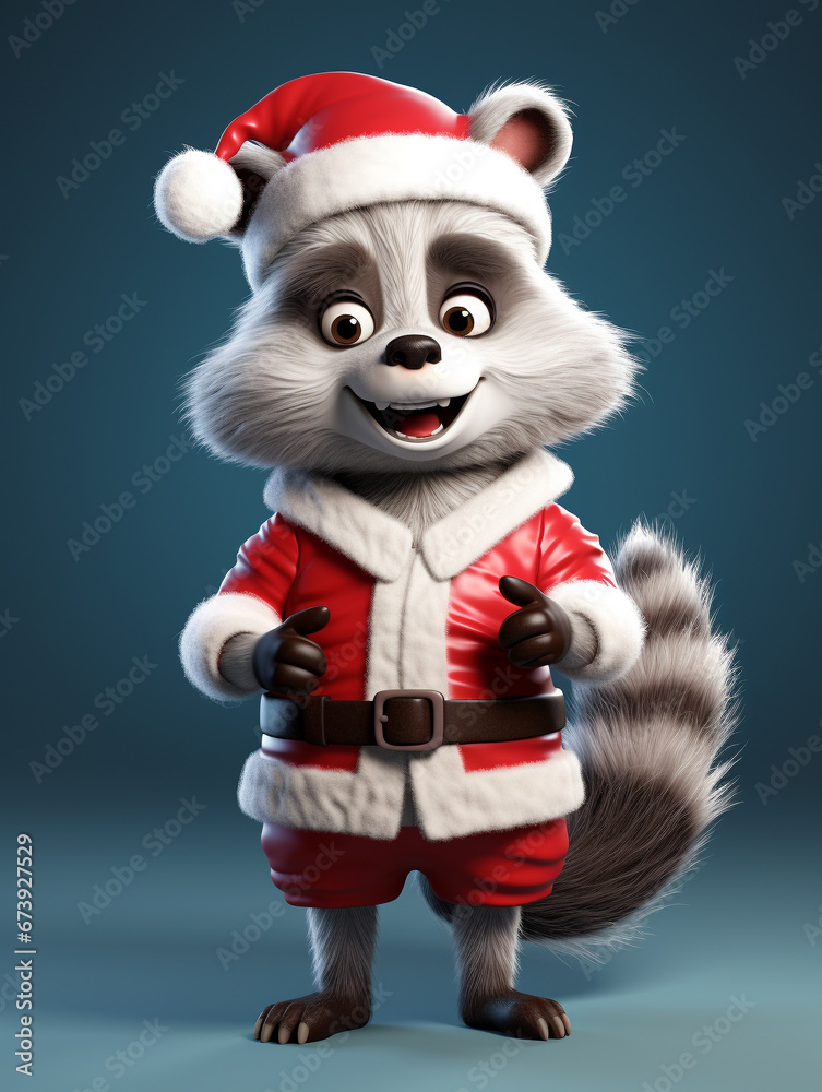 A 3D Cartoon Raccoon Dressed Up as Santa Claus A 3D Cartoon Raccoon Dressed Up as Santa Claus