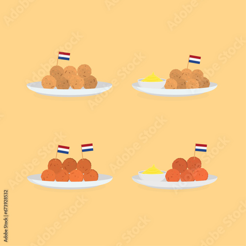Dutch Bitterballen Selection on Colored Background - Snack Vector Set