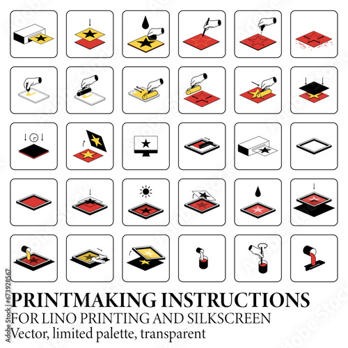 Vector printmaking instructions illustration