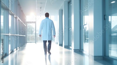 Male Doctor walking at hospital corridor
