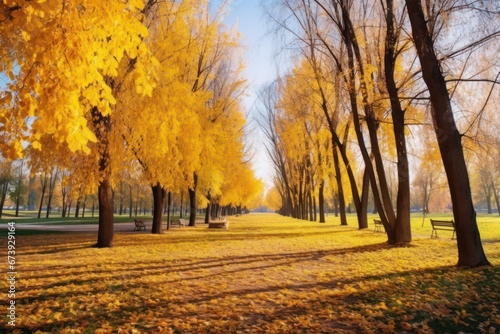 Golden Autumn, Beautiful Landscape with Vibrant Yellow Trees © pkproject