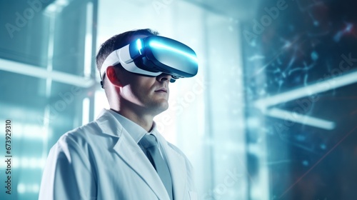 Male doctor wearing virtual reality in hospital laboratory, Innovative and digital technology © ETAJOE