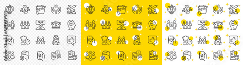 Outline Teamwork, Augmented reality and Checklist line icons pack for web with Chef, Brain working, Cyber attack line icon. Group, Like, Security agency pictogram icon. Discrimination. Vector