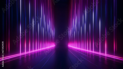 3D rendering, abstract neon background. Modern wallpaper with glowing vertical lines. Gen AI