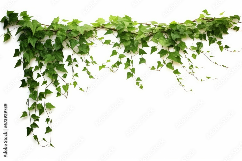 Bush grape or three-leaved wild vine cayratia (Cayratia trifolia) liana ivy plant bush, nature frame jungle border isolated on white background, clipping path, Generative AI - obrazy, fototapety, plakaty 