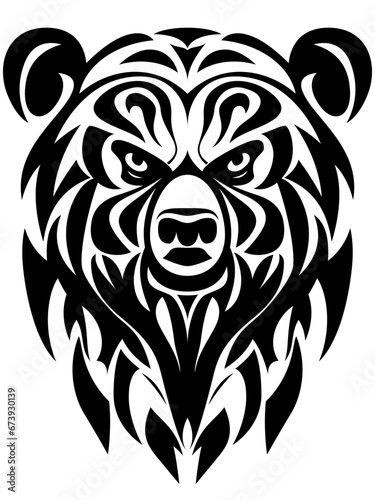 Tribal Bear head tattoo vector illustration, Bear head black and white silhouette stock vector image