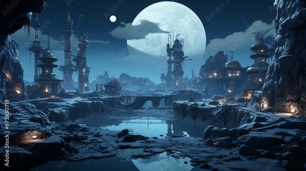 Fototapeta premium futuristic 2d game platformer landscape screen