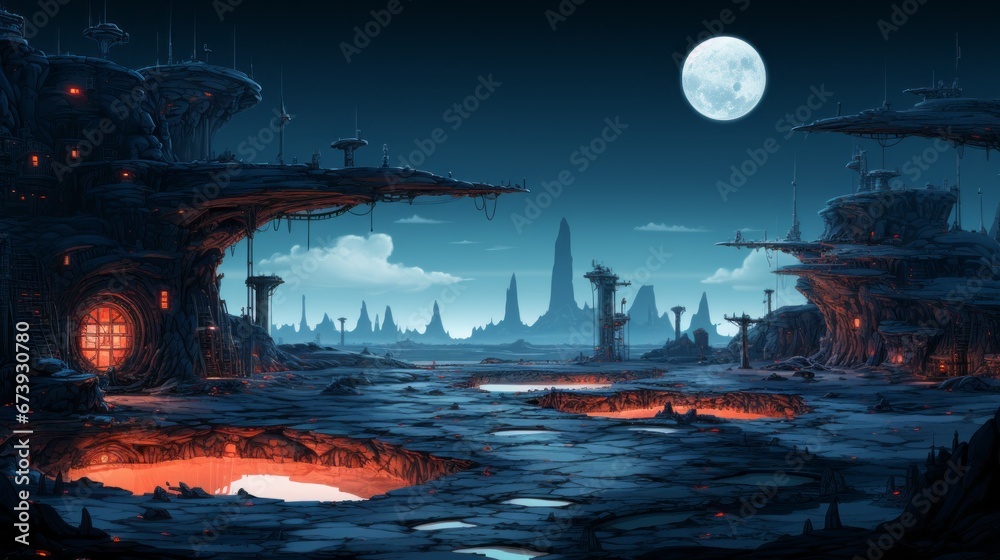 Fototapeta premium futuristic 2d game platformer landscape screen