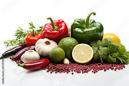 Macro shot of fresh gourmet ingredients isolated on a white background 
