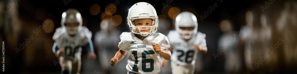 dynamic banner portrait of black American baby football sportsman player in red uniform on black background with smoke dynamic banner portrait of black American baby football sportsman player in red uniform on black background with smoke