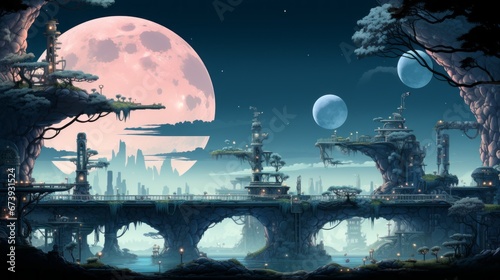 futuristic 2d game platformer landscape background 