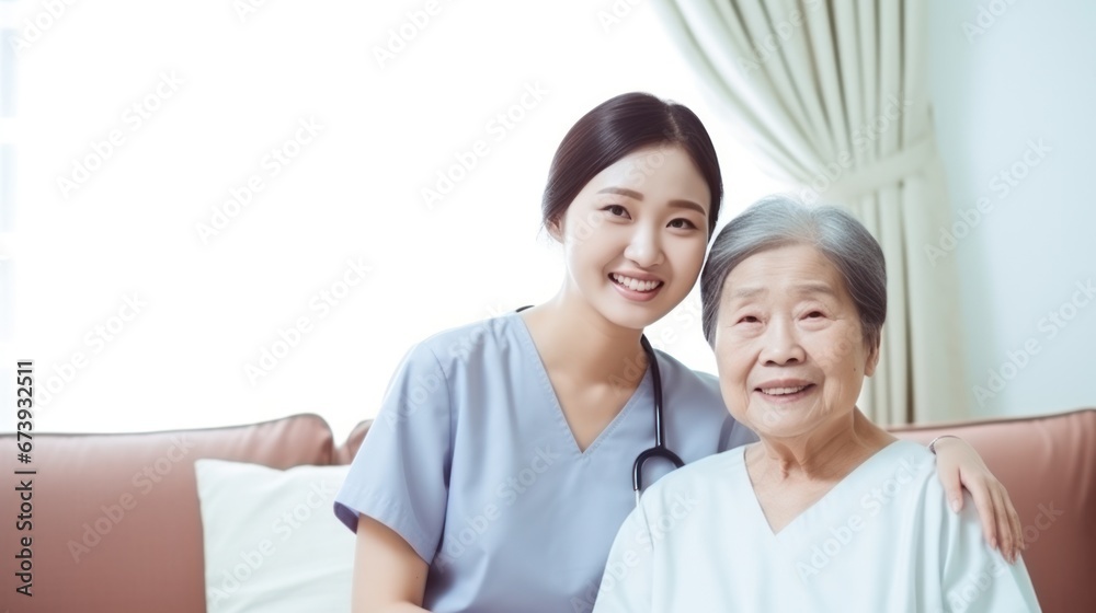 Asian Nurse or Physical therapist person visit Elderly patients at home Asian Nurse or Physical therapist person visit Elderly patients at home