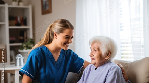 Nurse or Physical therapist person visit Elderly patients at home
