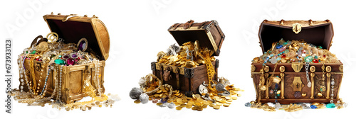 Treasure chest on transparent PNG background, isolated on white background, Generative Ai photo