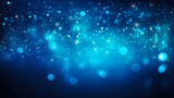 Blue Gala Background. Festive Bokeh Lights in Glittering Blue and Black Colors for Events and Christmas Stars.