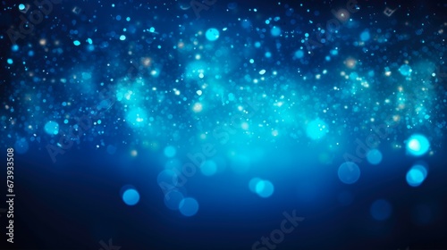 Blue Gala Background. Festive Bokeh Lights in Glittering Blue and Black Colors for Events and Christmas Stars.