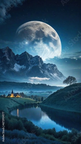 Night landscape under the moon © Kirill