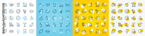 Vector icons set of Hazelnut, Sunflower seed and Cold coffee line icons pack for web with Coffee beans, Ice creams, Food delivery outline icon. Ice cream, Recycle water, Frying pan pictogram. Vector