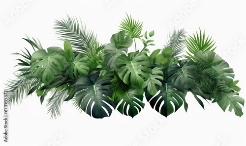 Tropical leaves foliage plant bush floral arrangement nature backdrop on white background, Generative AI