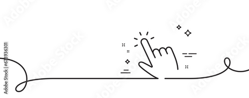 Hand cursor line icon. Continuous one line with curl. Click action sign. Finger pointer symbol. Cursor single outline ribbon. Loop curve pattern. Vector
