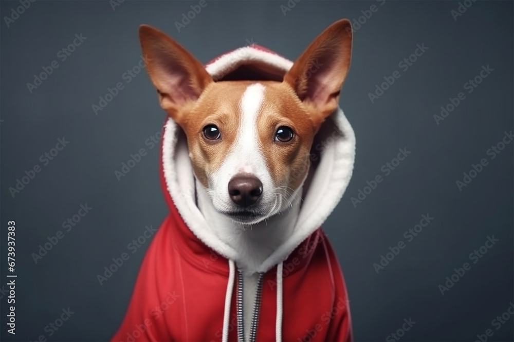 cute white dog wearing a hoodie