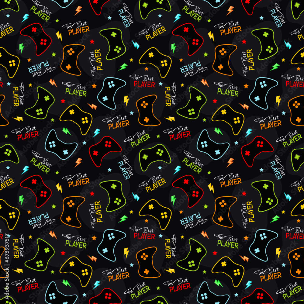 Gaming seamless pattern design, Retro Games Pattern. Awesome Gaming Controller Icon Illustration