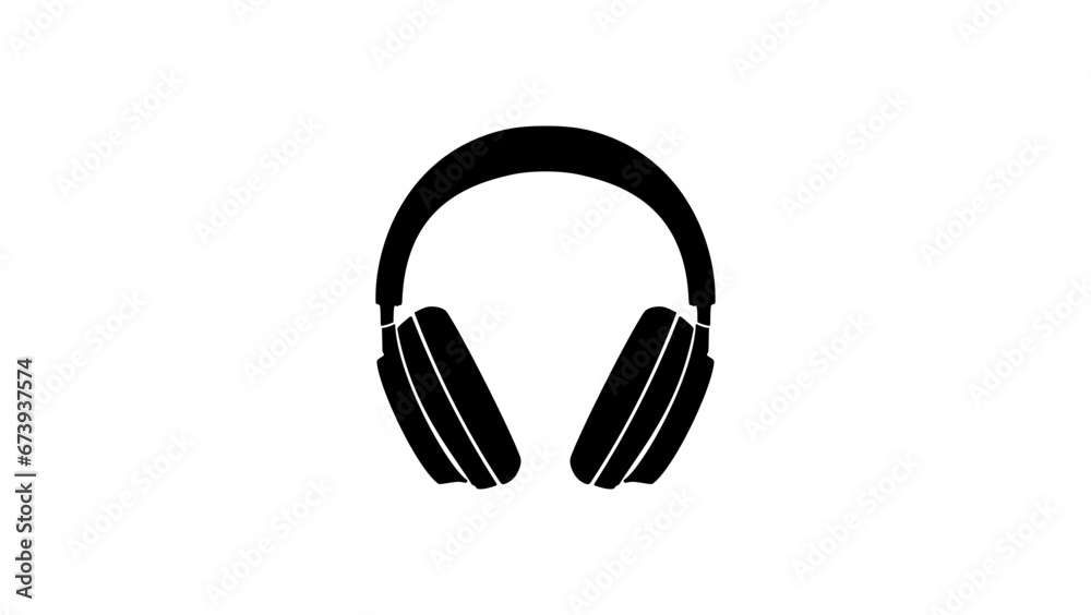 Headphones earphones, black isolated silhouette Headphones earphones, black isolated silhouette