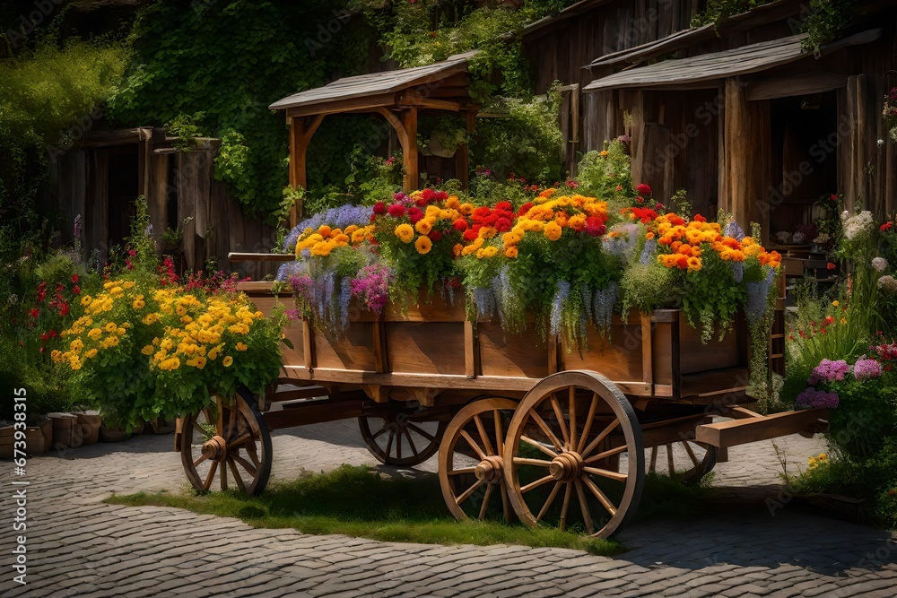 wagon with flowers