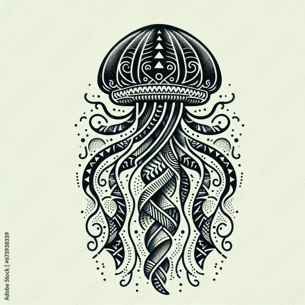 Maori-Inspired Jellyfish Tattoo Illustration