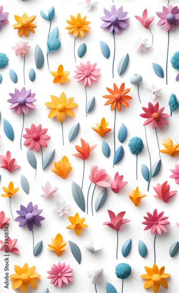 3d mural wallpaper of flowers on white wall background, Generative AI