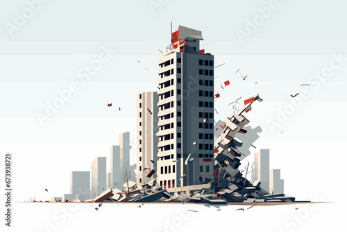 Vector of a skyscraper in ruins on a white background
