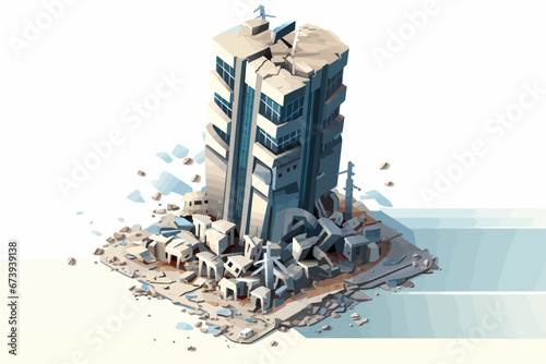 Vector of a skyscraper in ruins on a white background