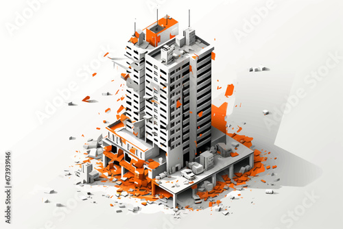 Vector of a skyscraper in ruins on a white background