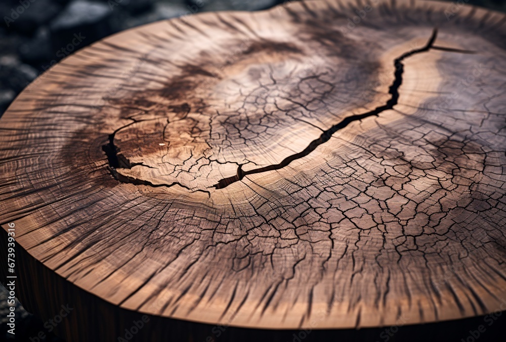 this solid wood table is an artistic cut, selective focus, natural phenomena, hard-edge - obrazy, fototapety, plakaty 